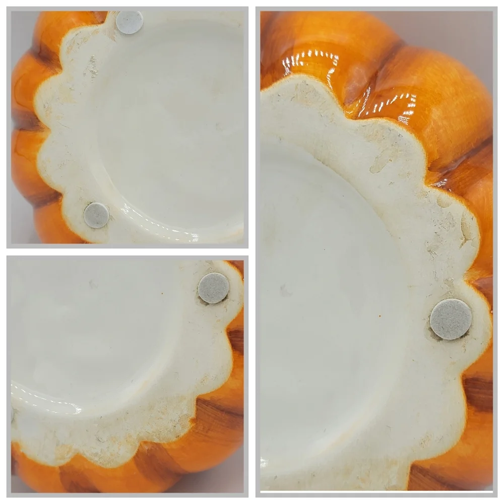 Ceramic Pumpkin Bowls Set of 2 Fall Harvest Halloween Candy Dish Centerpiece Dec